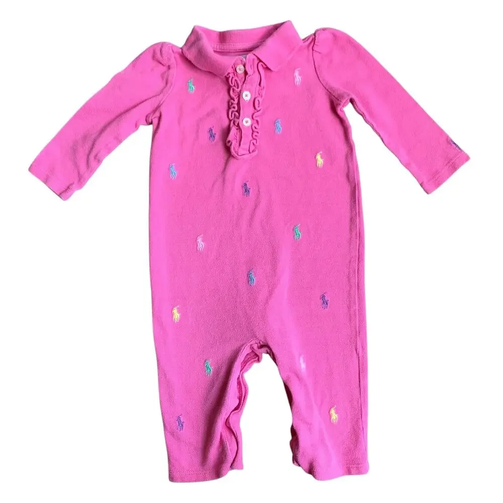 Polo Ralph Lauren Embroidered Ponies Ruffle Coverall Romper